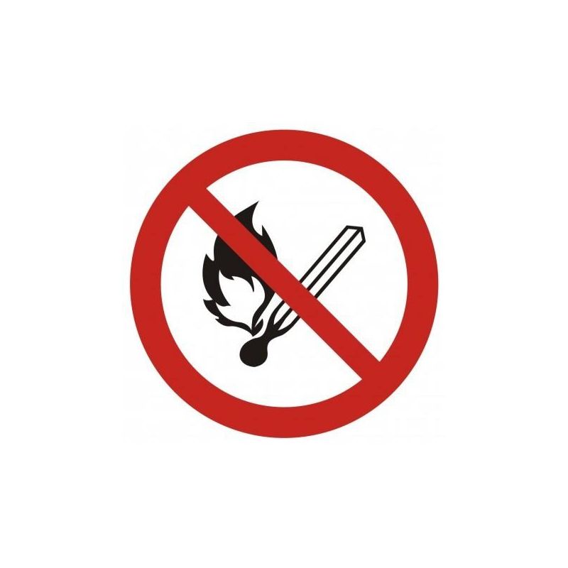 Zakaz używania otwartego ognia, zakaz palenia tytoniu. Płyta 21x21	