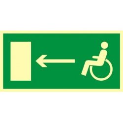 Kierunek do wyjścia drogi ewakucyjnej dla osób niepełnosprawnych w lewo. Folia fluorestencyjna 15x30 cm